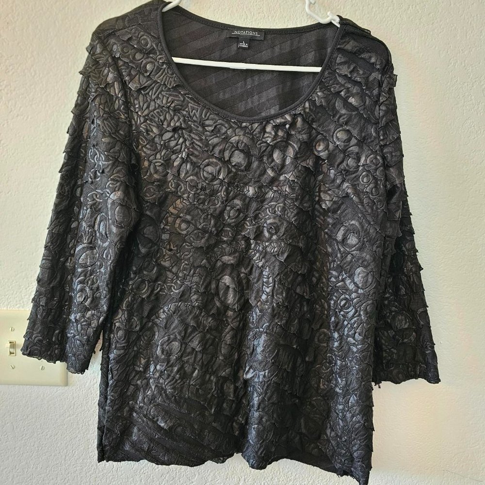 NOTATIONS Black Ruffled Shimmery Top - Women's Blouse Size L